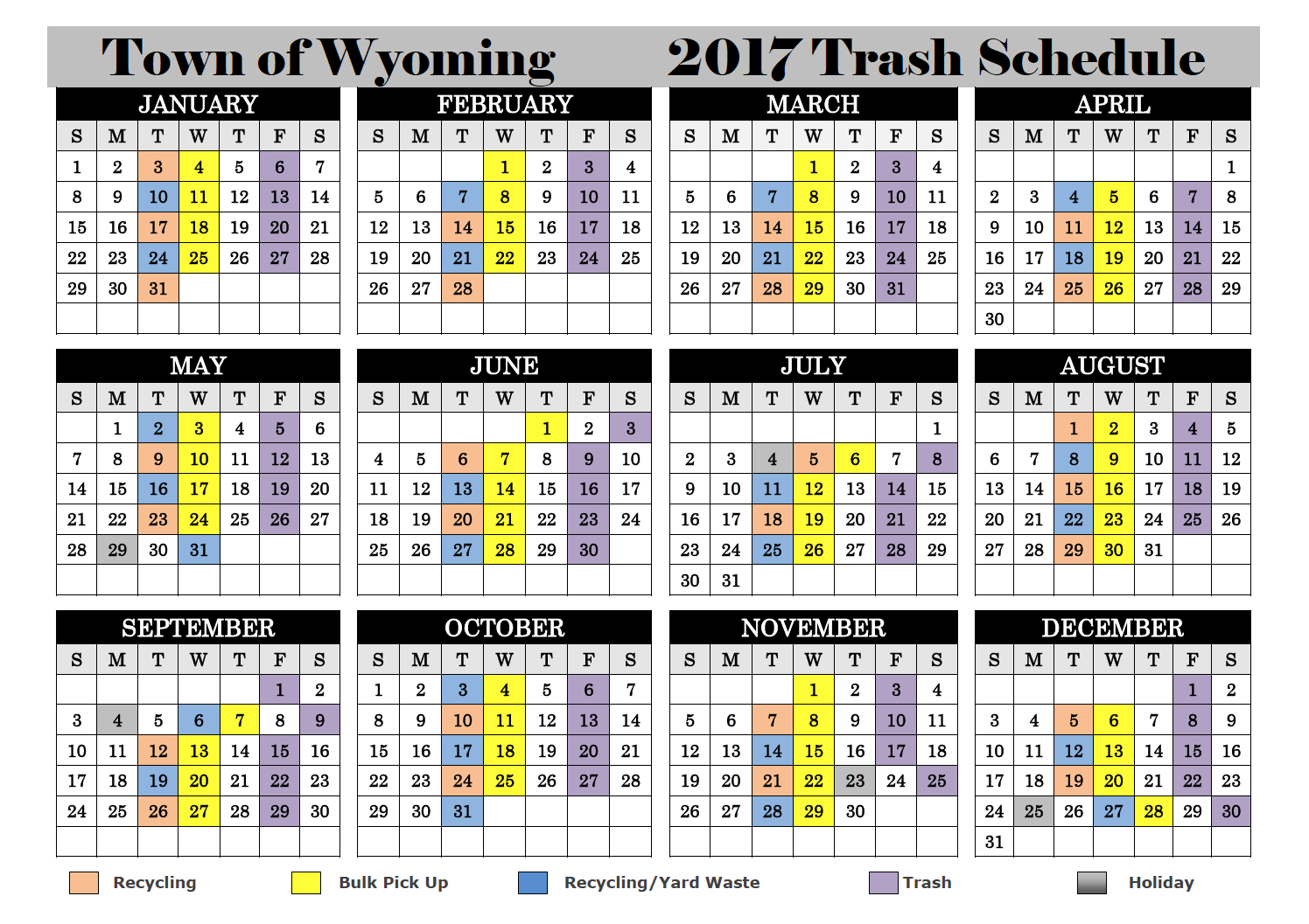 Trash and Recycling Schedule - Town of Wyoming - Kent County Delaware